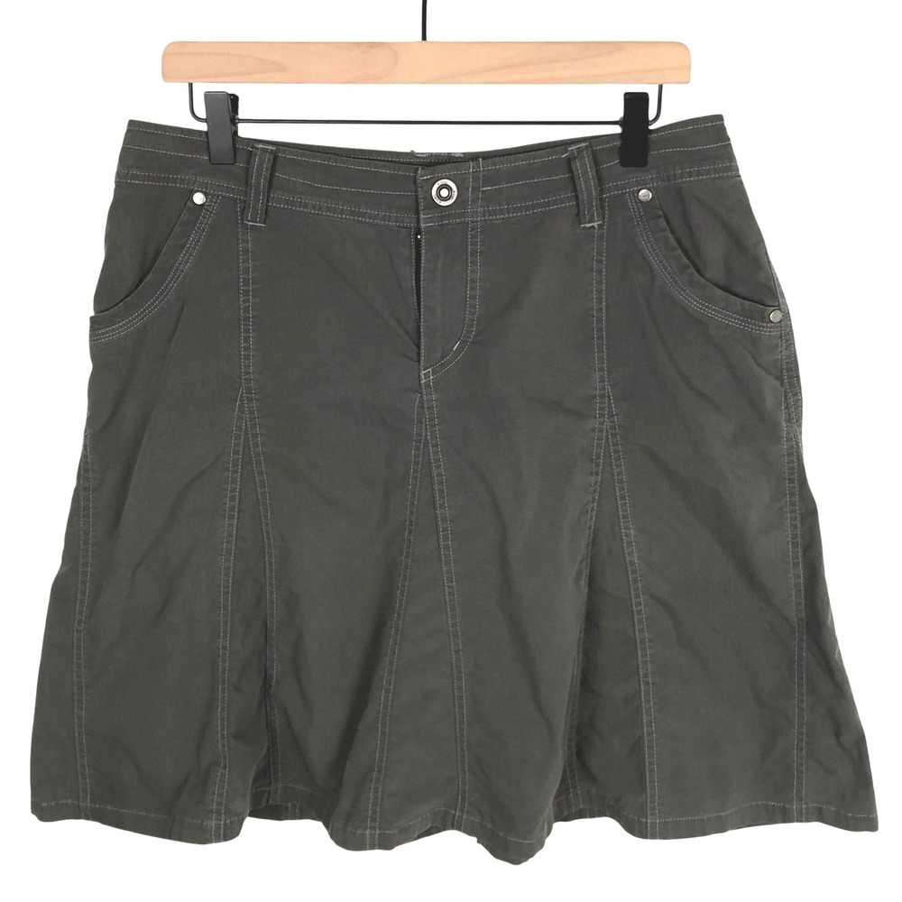Kühl Adventure Skirt Sz 10 Gray Pockets Cotton Stretch Hiking Outdoor Gorp Flare